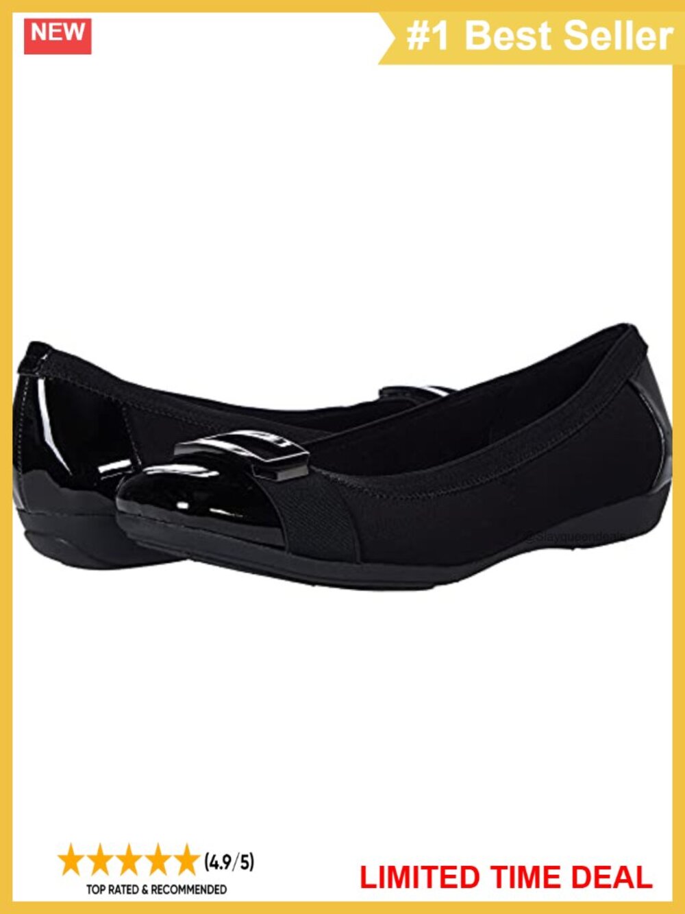 Mary Jane Flats with Textile Upper and Elastic Stretch Collar